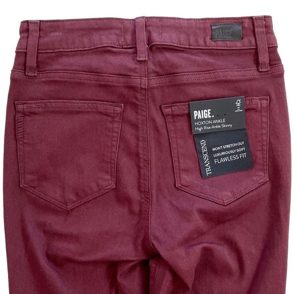 PAIGE Hoxton Ankle Skinny Jean High Rise Stretch Midnight Affair Burgundy 25 NWT - Picture 4 of 10
